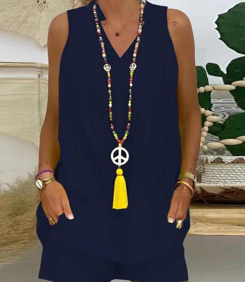 🌺🏆Collar Sleeveless Casual Top and Pants Suit