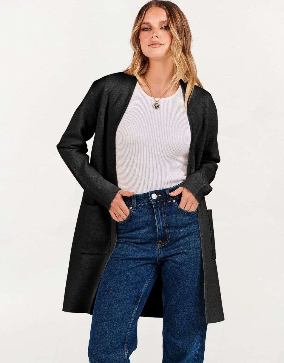 ANRABESS Cardigan Sweater for Women Casual 2023 Fall Winter Fashion Coat Long Sleeve Open Front Knit Coatigan Clothes