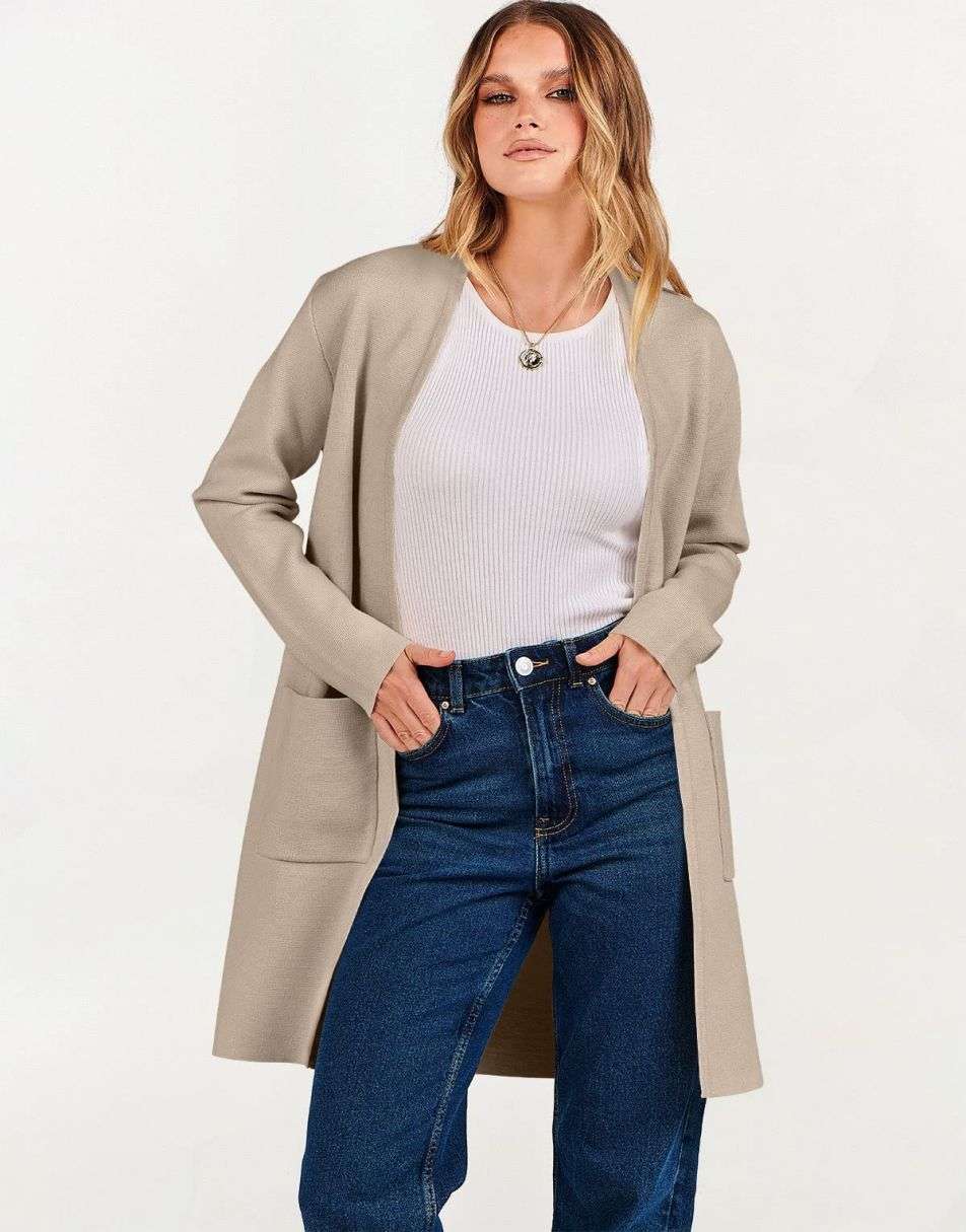 ANRABESS Cardigan Sweater for Women Casual 2023 Fall Winter Fashion Coat Long Sleeve Open Front Knit Coatigan Clothes