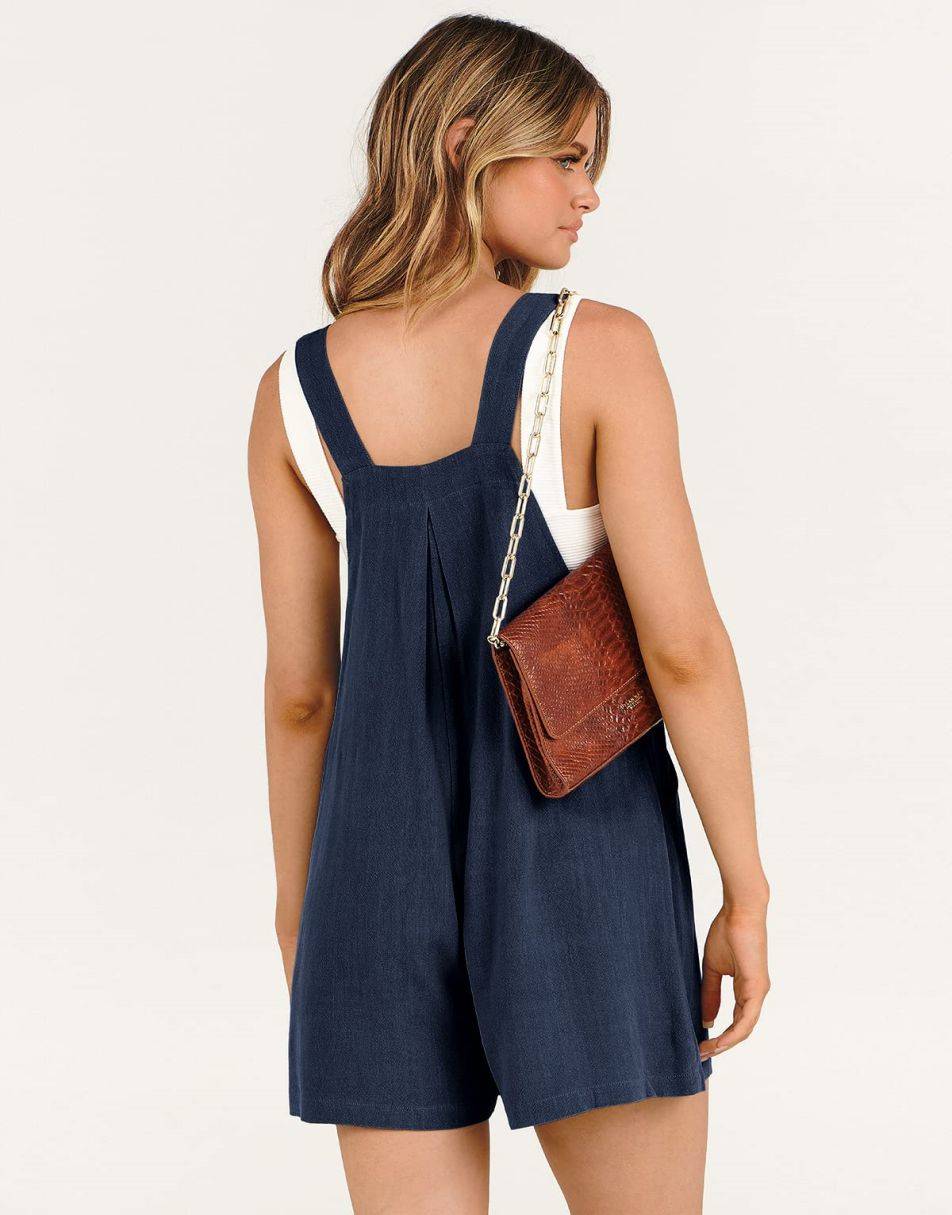 ANRABESS Casual Adjustable Strap Linen Short Bib Overalls Jumpsuit Rompers