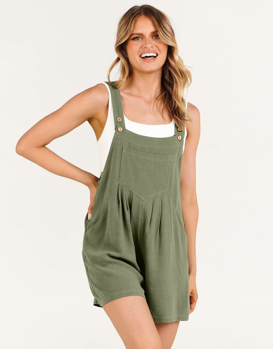 ANRABESS Casual Adjustable Strap Linen Short Bib Overalls Jumpsuit Rompers