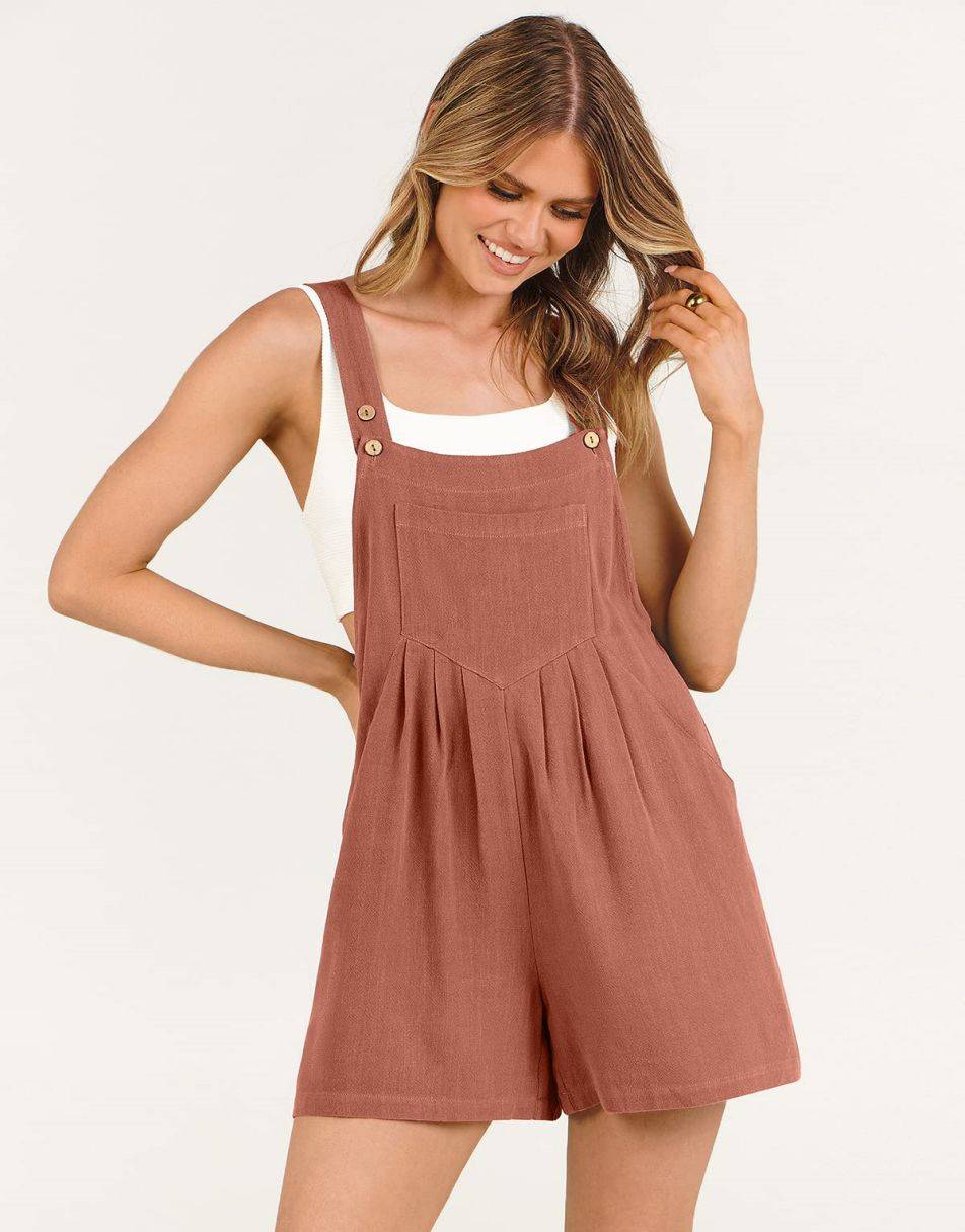 ANRABESS Casual Adjustable Strap Linen Short Bib Overalls Jumpsuit Rompers