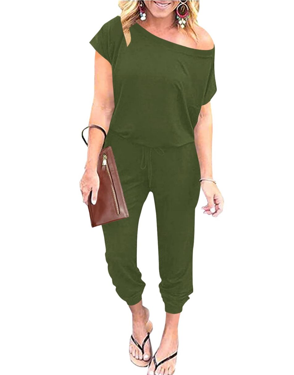 ANRABESS Casual Off Shoulder Elastic Waist Stretchy Long Romper Jumpsuit