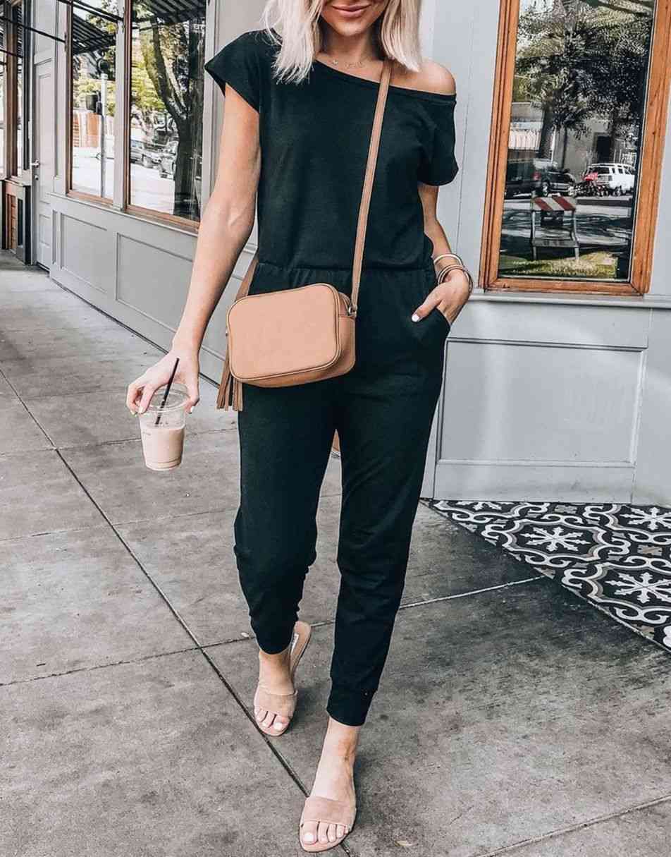 ANRABESS Casual Off Shoulder Elastic Waist Stretchy Long Romper Jumpsuit
