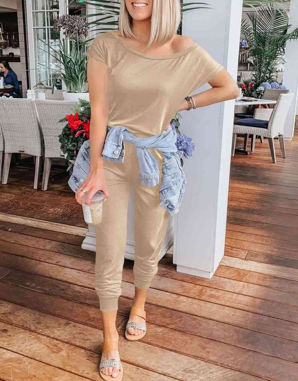 ANRABESS Casual Off Shoulder Elastic Waist Stretchy Long Romper Jumpsuit