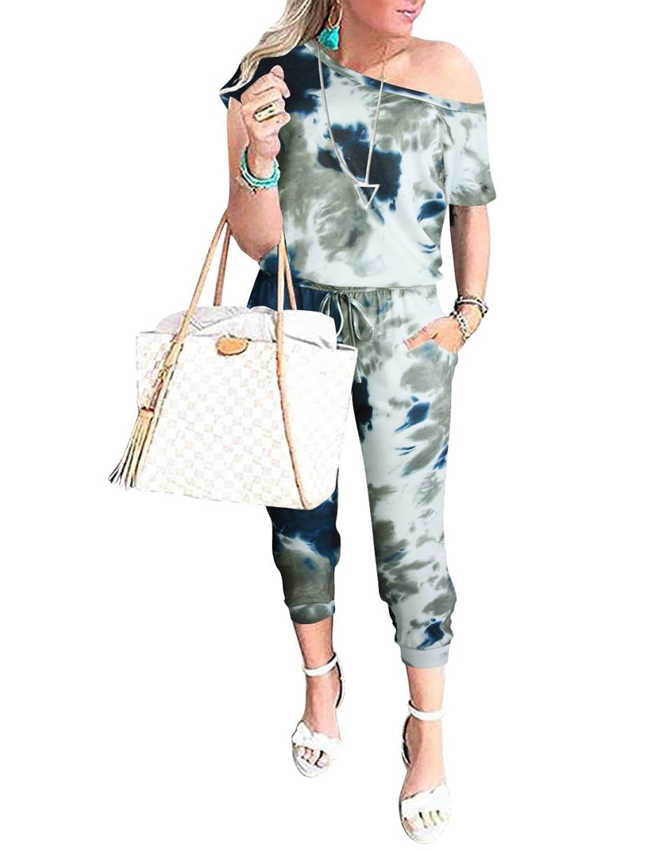 ANRABESS Casual Off Shoulder Elastic Waist Stretchy Long Romper Jumpsuit