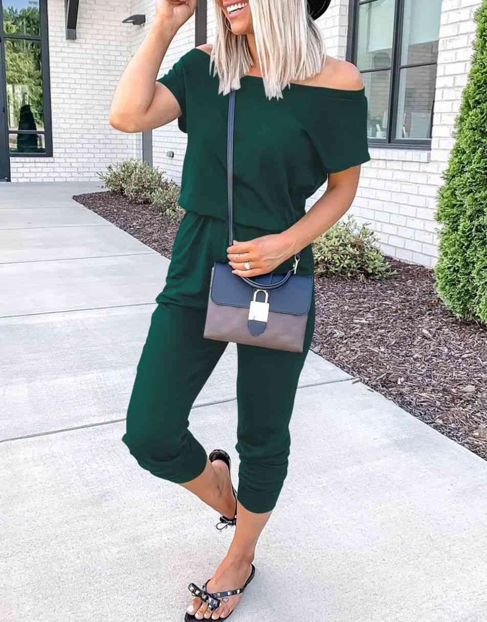 ANRABESS Casual Off Shoulder Elastic Waist Stretchy Long Romper Jumpsuit