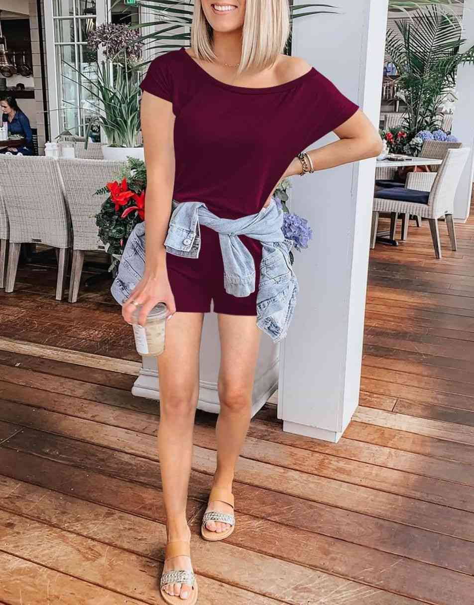 ANRABESS Casual Off Shoulder Elastic Waist Stretchy Long Romper Jumpsuit