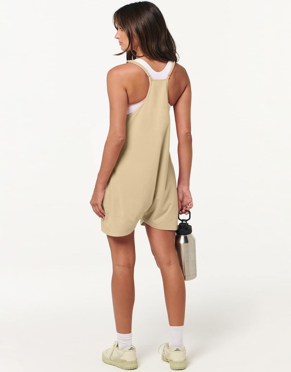 Anrabess Casual Rompers Loose Spaghetti Strap Shorts Jumpsuit with Pockets