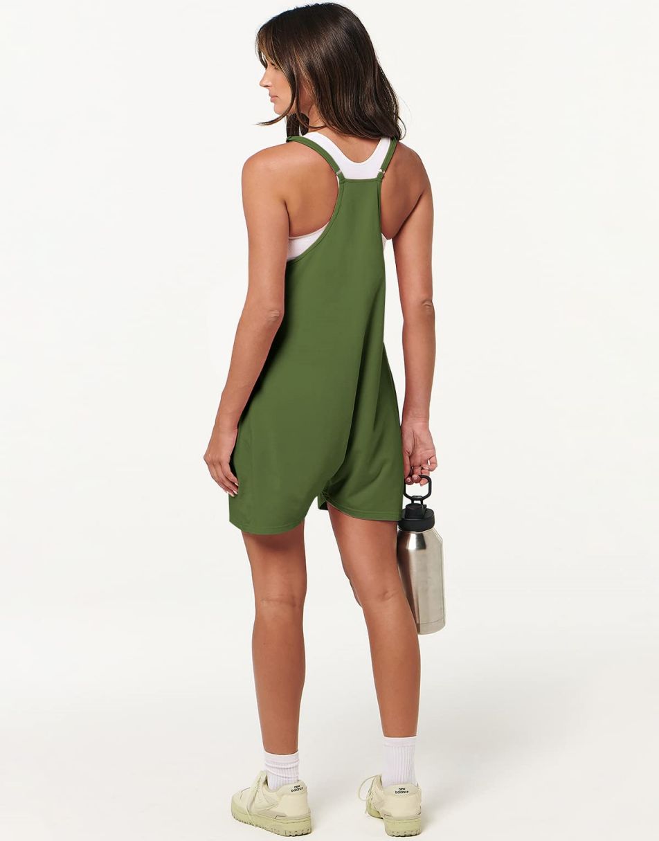 Anrabess Casual Rompers Loose Spaghetti Strap Shorts Jumpsuit with Pockets