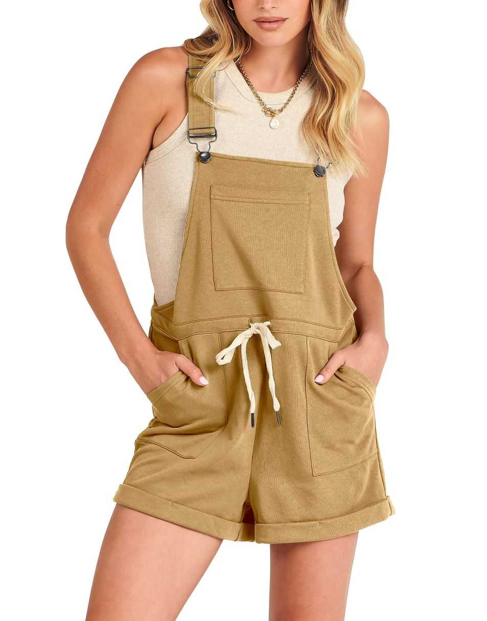 ANRABESS Casual Straps Short Bib Overalls Basic  Drawstring Romper Jumpsuits