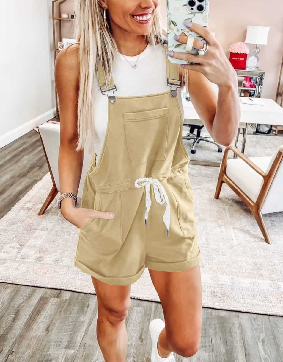 ANRABESS Casual Straps Short Bib Overalls Basic  Drawstring Romper Jumpsuits