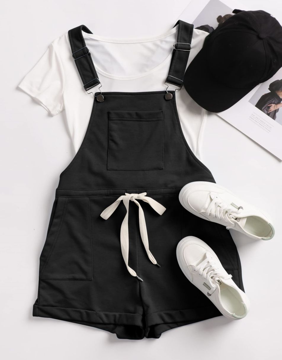 ANRABESS Casual Straps Short Bib Overalls Basic  Drawstring Romper Jumpsuits