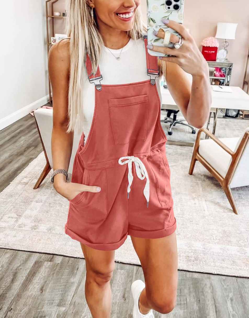 ANRABESS Casual Straps Short Bib Overalls Basic  Drawstring Romper Jumpsuits