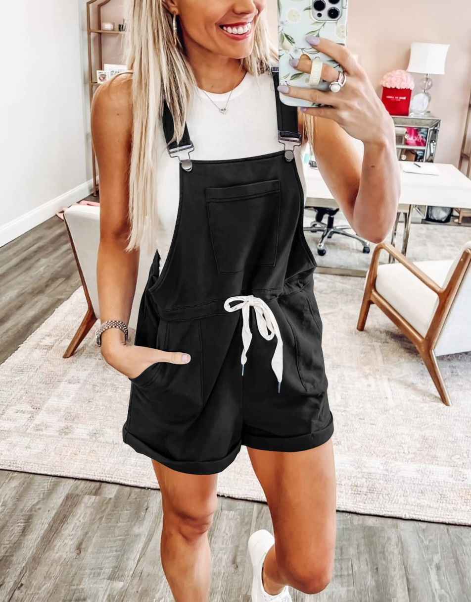 ANRABESS Casual Straps Short Bib Overalls Basic  Drawstring Romper Jumpsuits