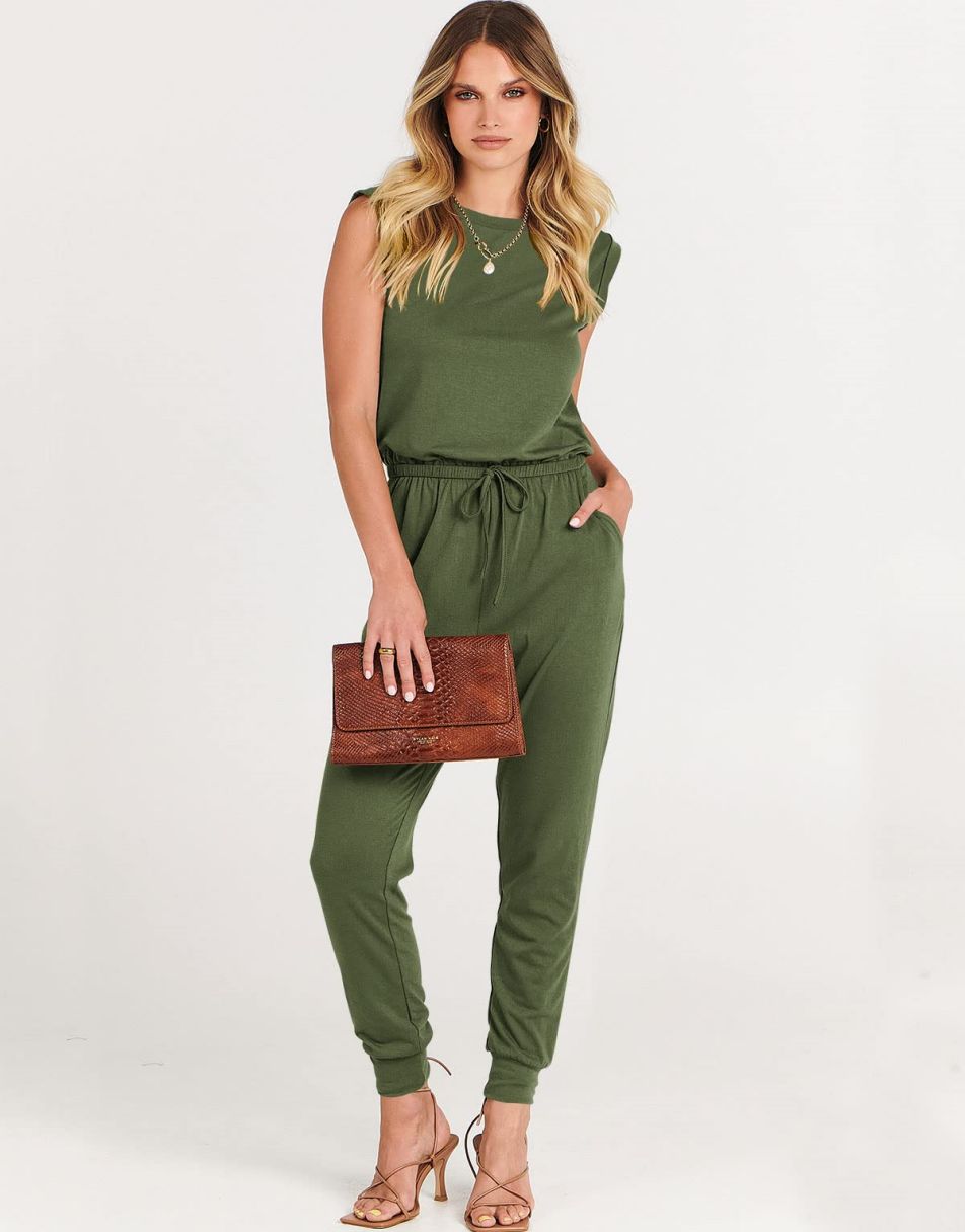 ANRABESS Crewneck Sleeveless Stretchy Jumpsuits Rompers with Pockets
