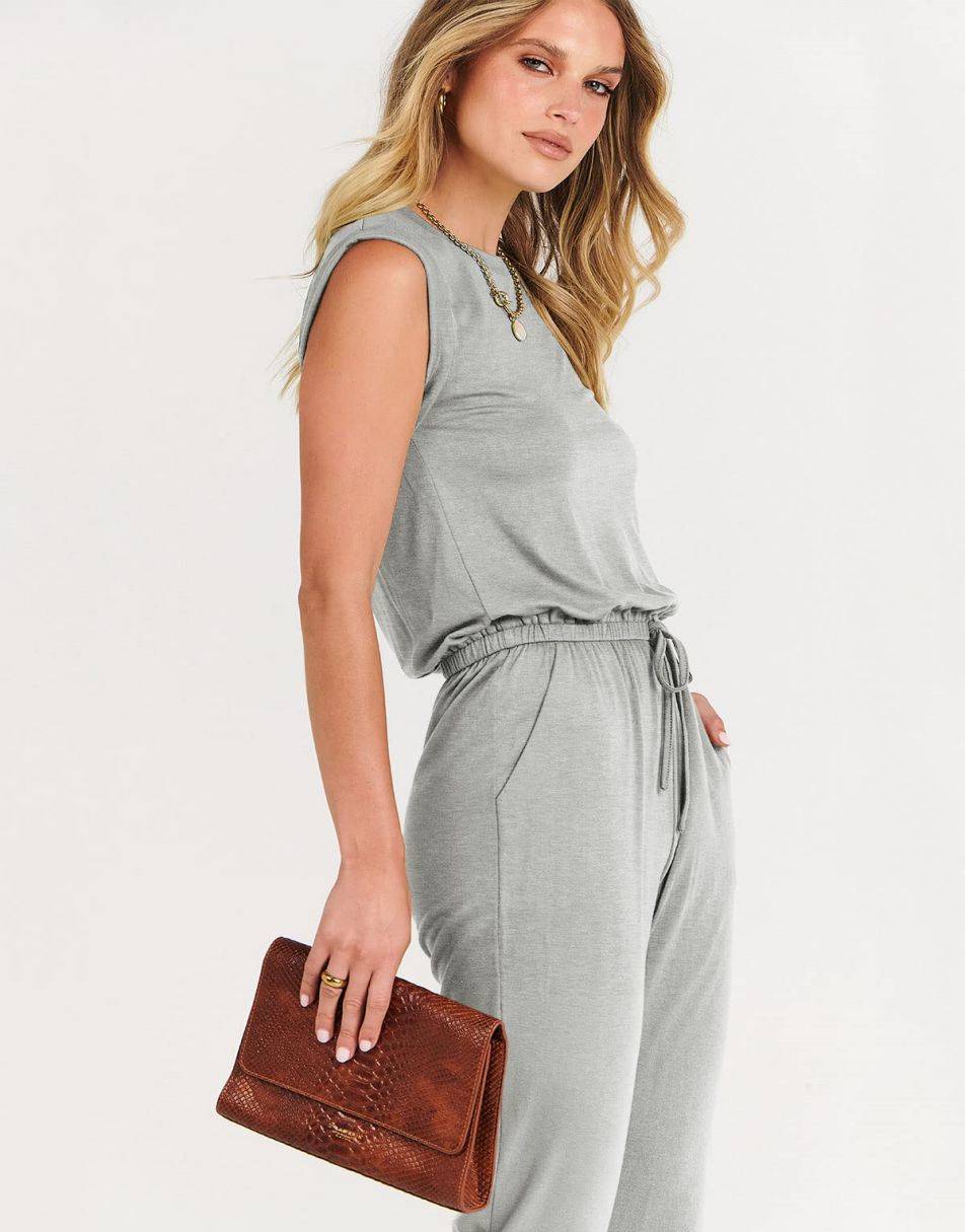 ANRABESS Crewneck Sleeveless Stretchy Jumpsuits Rompers with Pockets