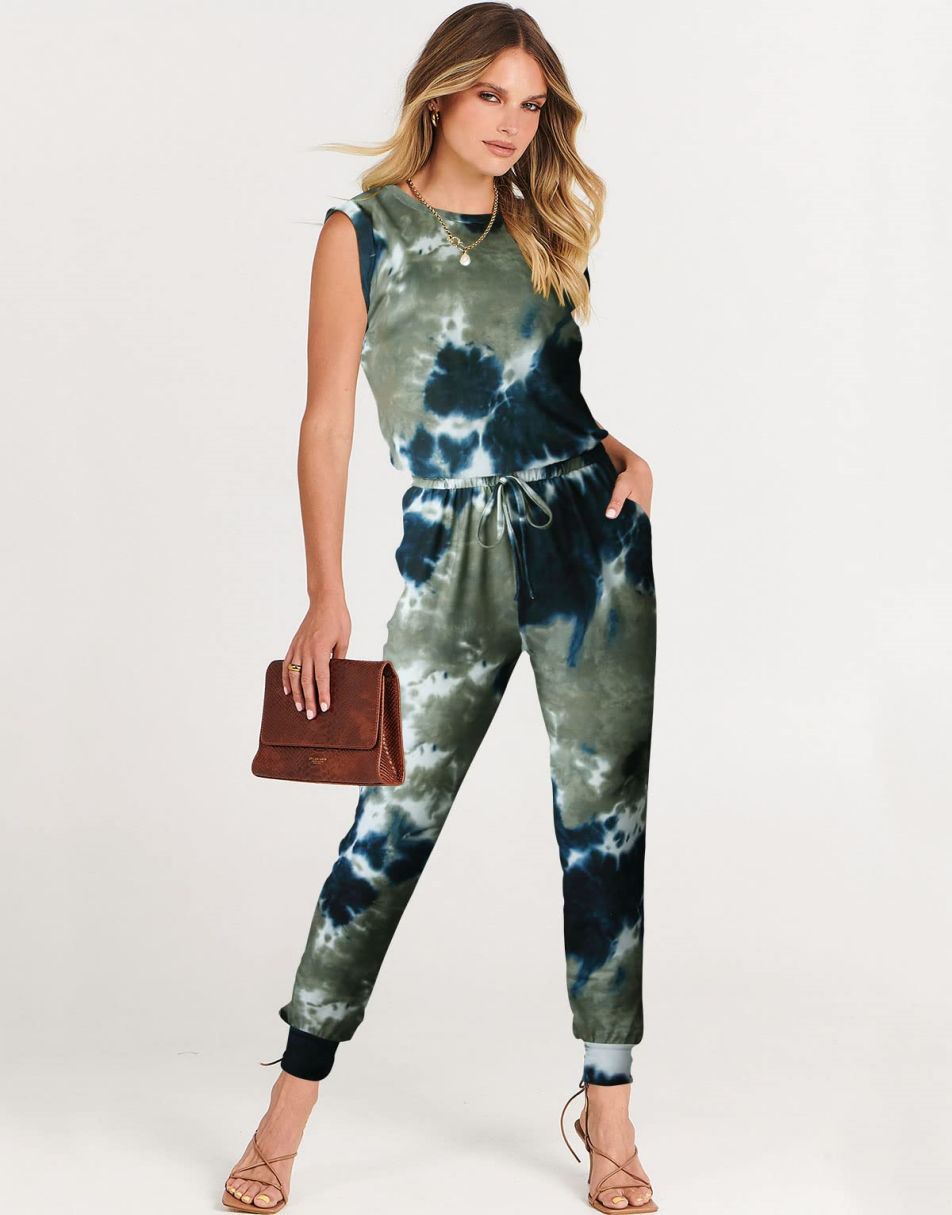 ANRABESS Crewneck Sleeveless Stretchy Jumpsuits Rompers with Pockets