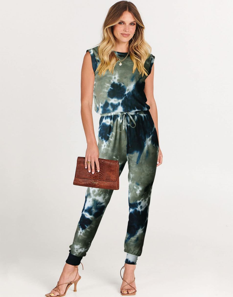 ANRABESS Crewneck Sleeveless Stretchy Jumpsuits Rompers with Pockets