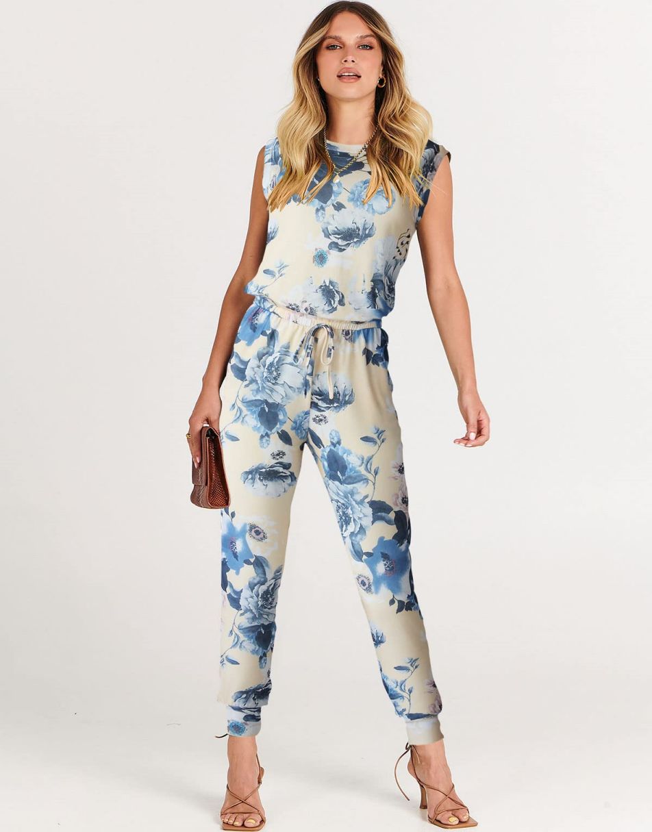 ANRABESS Crewneck Sleeveless Stretchy Jumpsuits Rompers with Pockets