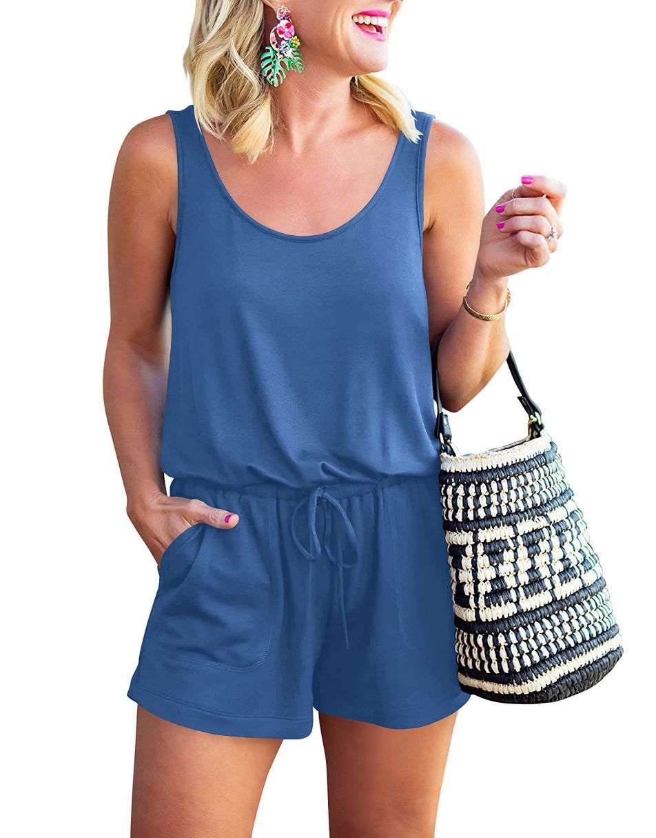 ANRABESS Scoop Neck Sleeveless Tank Top Short Jumpsuit Rompers with Pockets