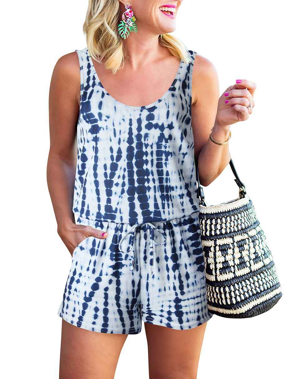 ANRABESS Scoop Neck Sleeveless Tank Top Short Jumpsuit Rompers with Pockets