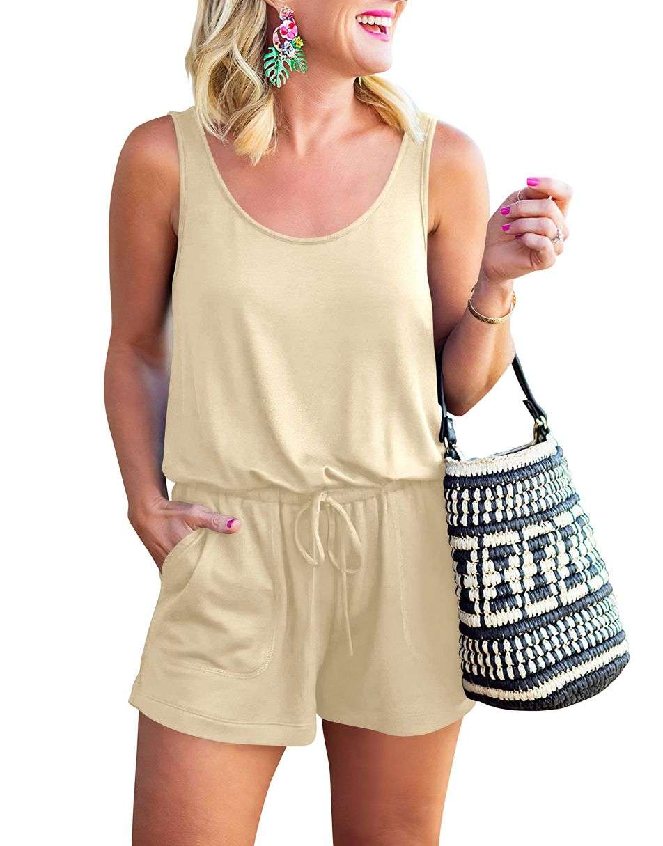ANRABESS Scoop Neck Sleeveless Tank Top Short Jumpsuit Rompers with Pockets