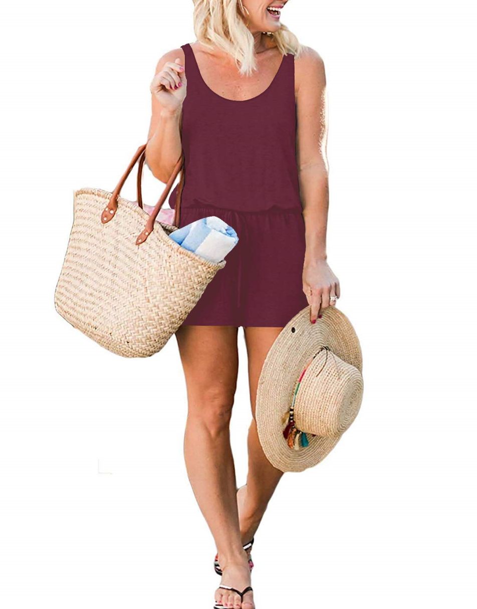 ANRABESS Scoop Neck Sleeveless Tank Top Short Jumpsuit Rompers with Pockets