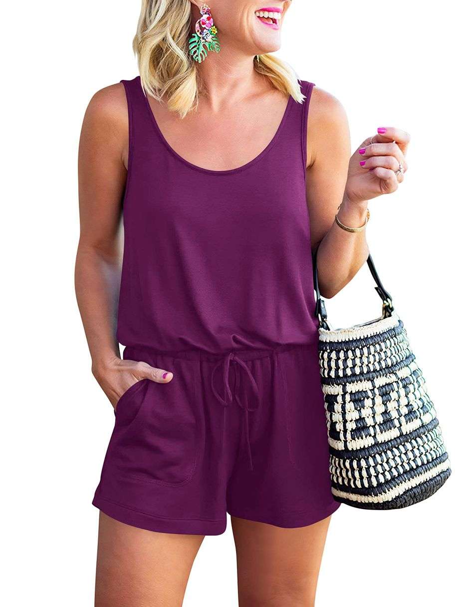 ANRABESS Scoop Neck Sleeveless Tank Top Short Jumpsuit Rompers with Pockets