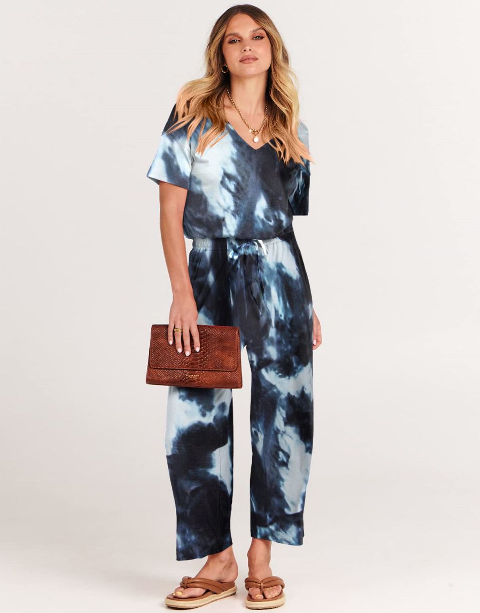 ANRABESS Short Sleeve V Neck Elastic Waist Wide Leg Cropped Pant Jumpsuits Rompers