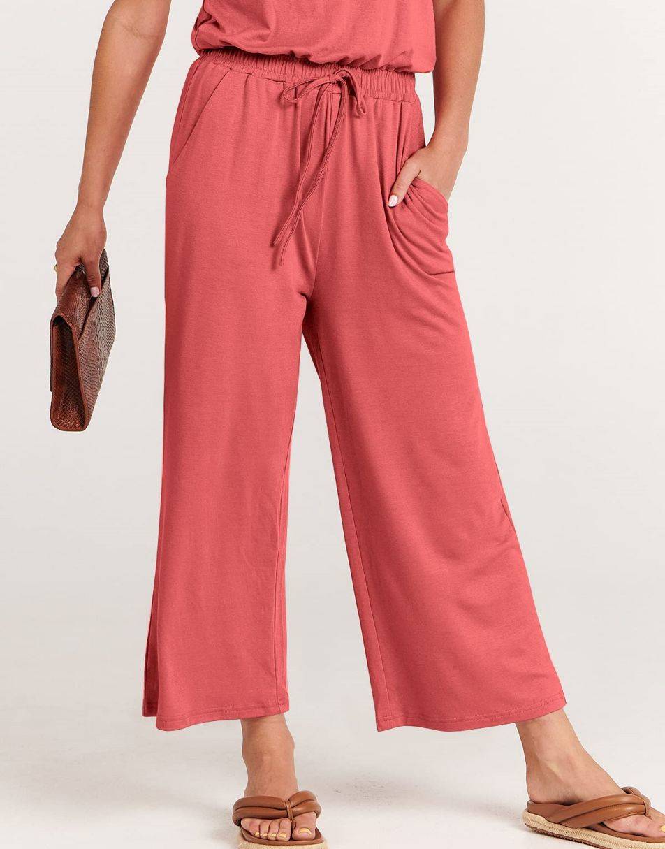 ANRABESS Short Sleeve V Neck Elastic Waist Wide Leg Cropped Pant Jumpsuits Rompers