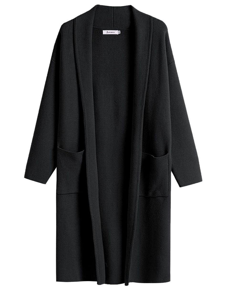 ANRABESS Women's 2023 Fall Cardigan Sweater Long Sleeve Open Front Lapel Coat Casual Knit Coatigan Jacket with Pockets