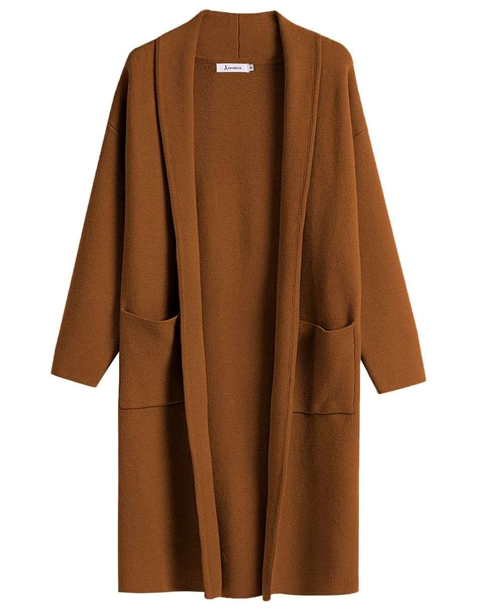 ANRABESS Women's 2023 Fall Cardigan Sweater Long Sleeve Open Front Lapel Coat Casual Knit Coatigan Jacket with Pockets