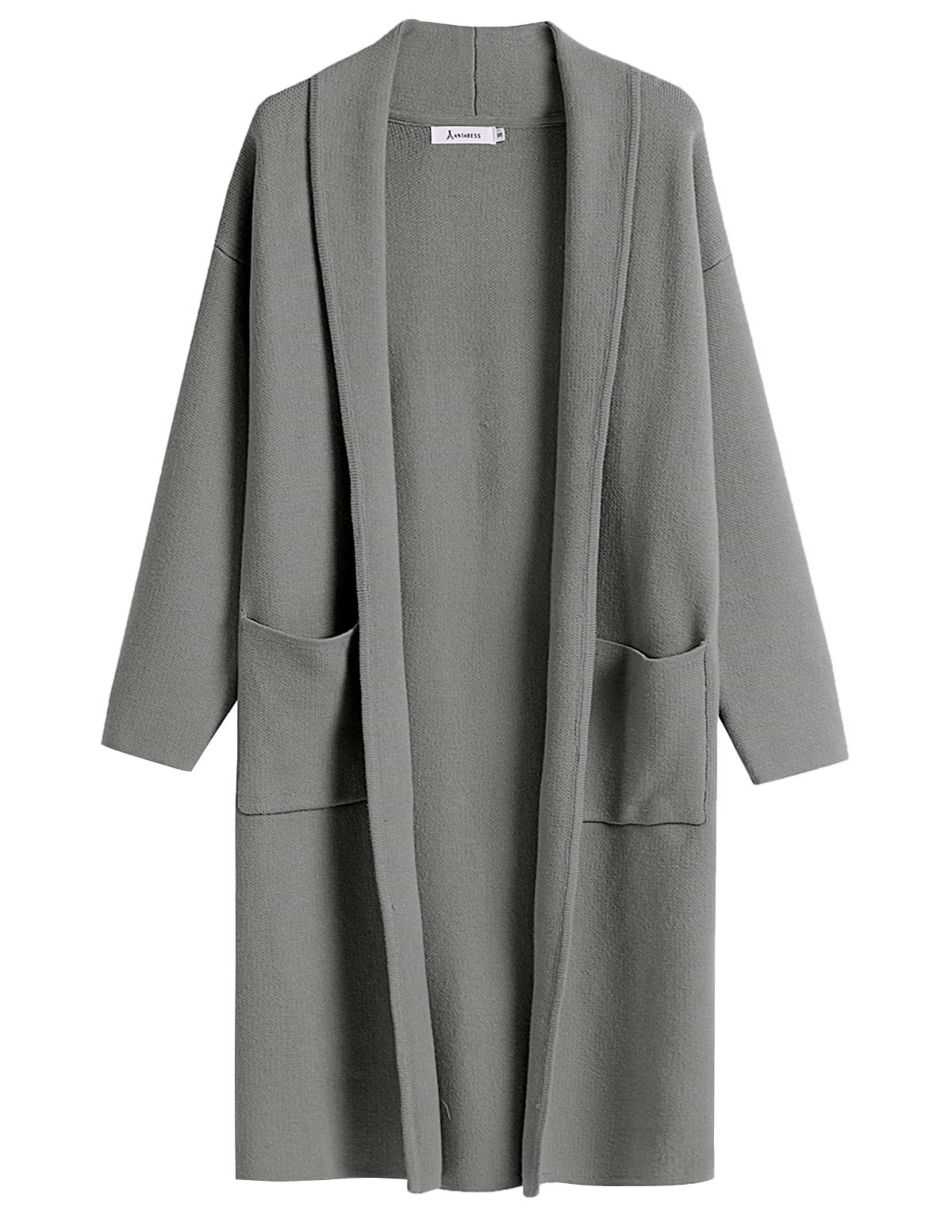 ANRABESS Women's 2023 Fall Cardigan Sweater Long Sleeve Open Front Lapel Coat Casual Knit Coatigan Jacket with Pockets