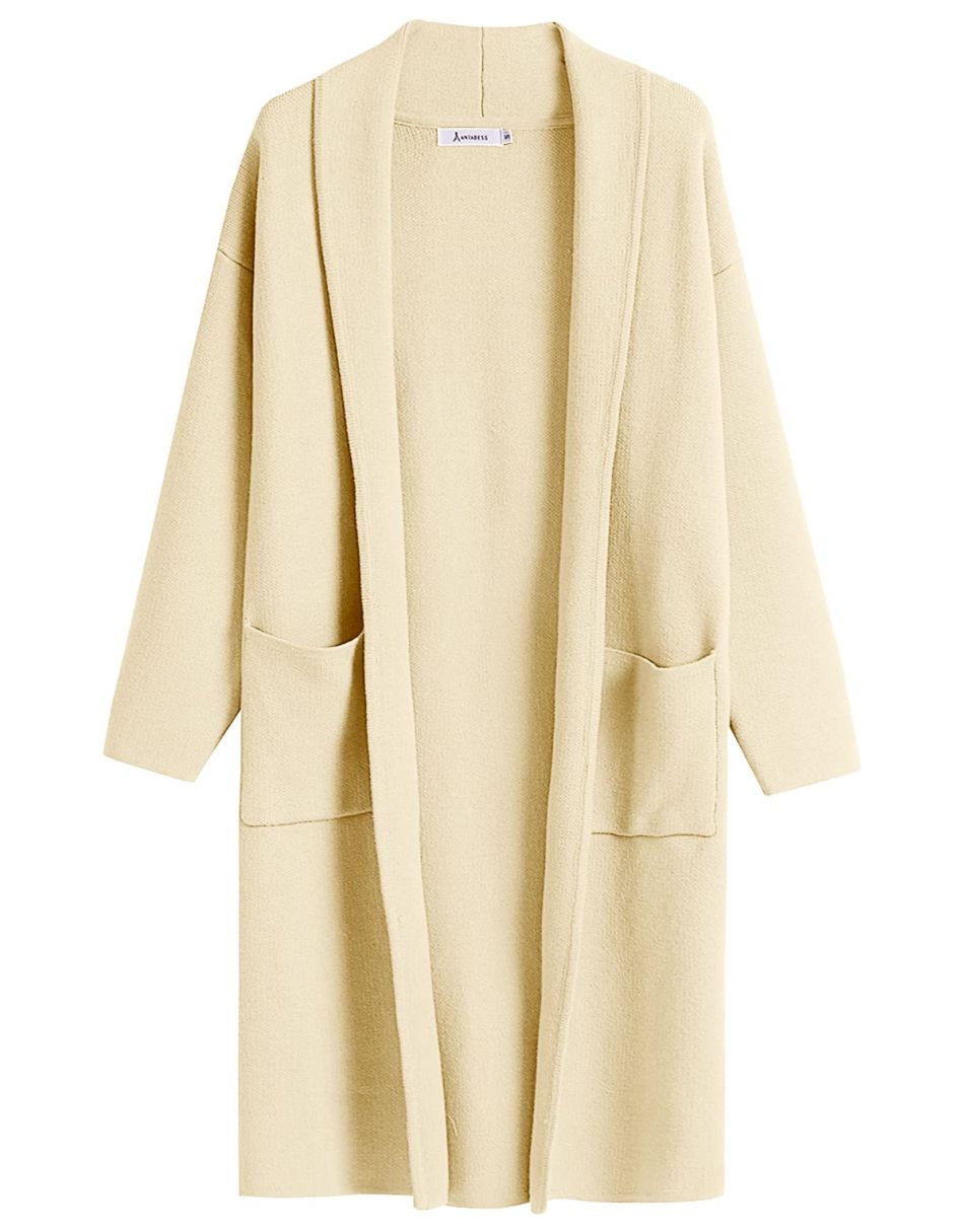 ANRABESS Women's 2023 Fall Cardigan Sweater Long Sleeve Open Front Lapel Coat Casual Knit Coatigan Jacket with Pockets