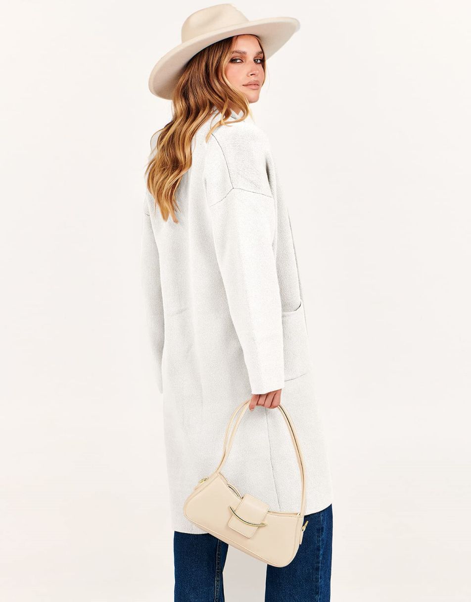 ANRABESS Women's 2023 Fall Cardigan Sweater Long Sleeve Open Front Lapel Coat Casual Knit Coatigan Jacket with Pockets