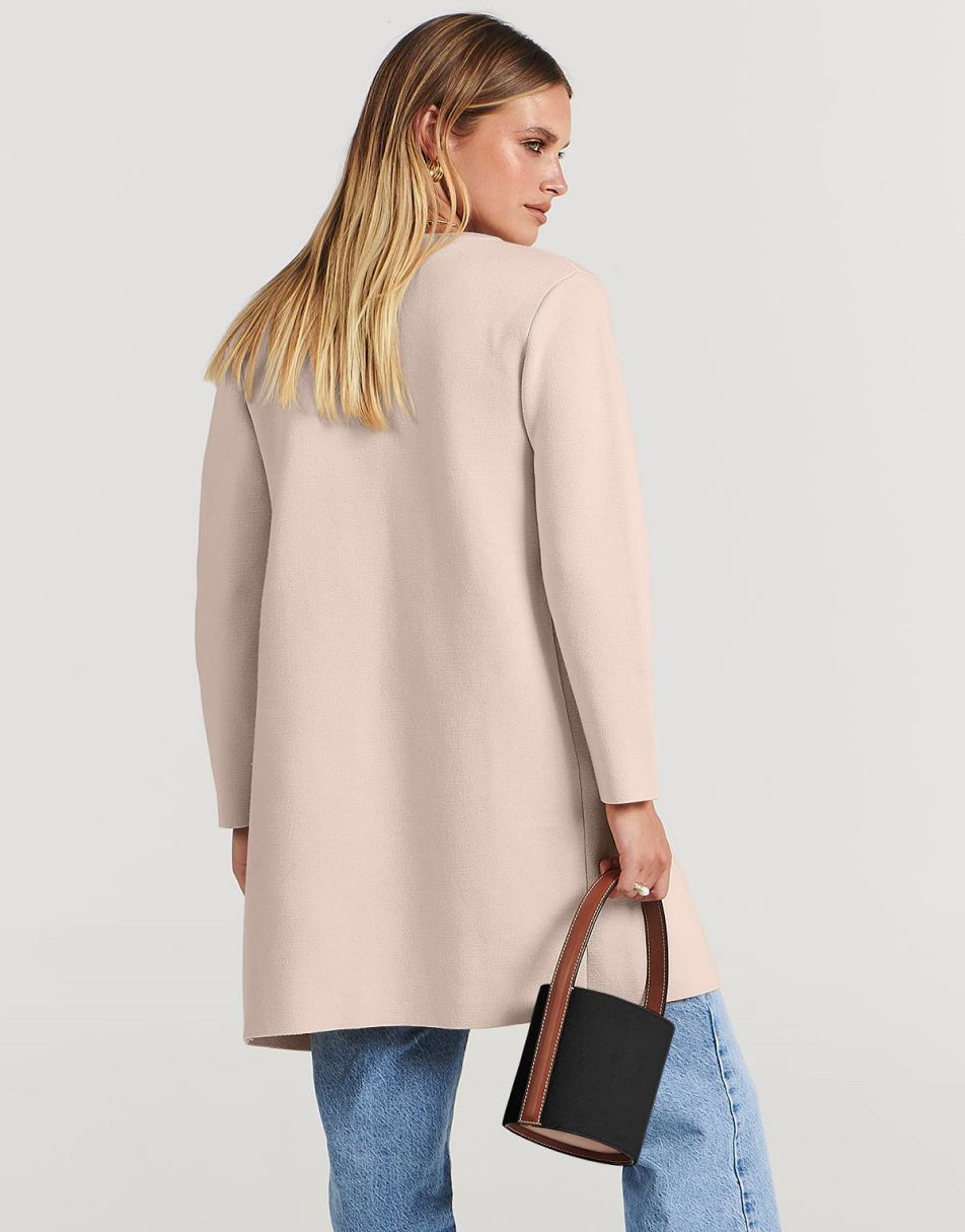 ANRABESS Women's Open Front Knit Cardigan Long Sleeve Lapel Casual Solid Classy Sweater Jacket