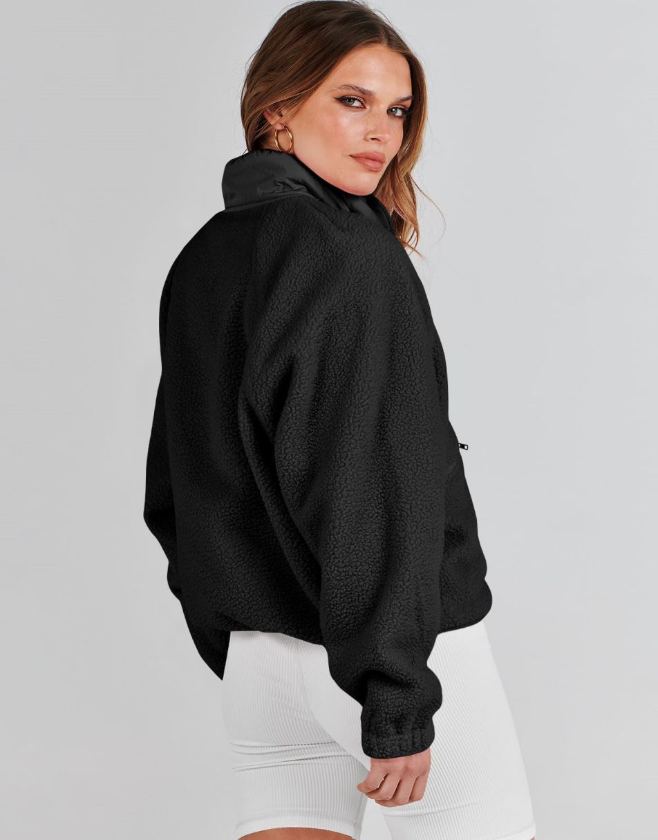 ANRABESS Womens Fleece Jacket Button Down Shacket Casual Sherpa Cropped Coats Warm Outwear with Pockets