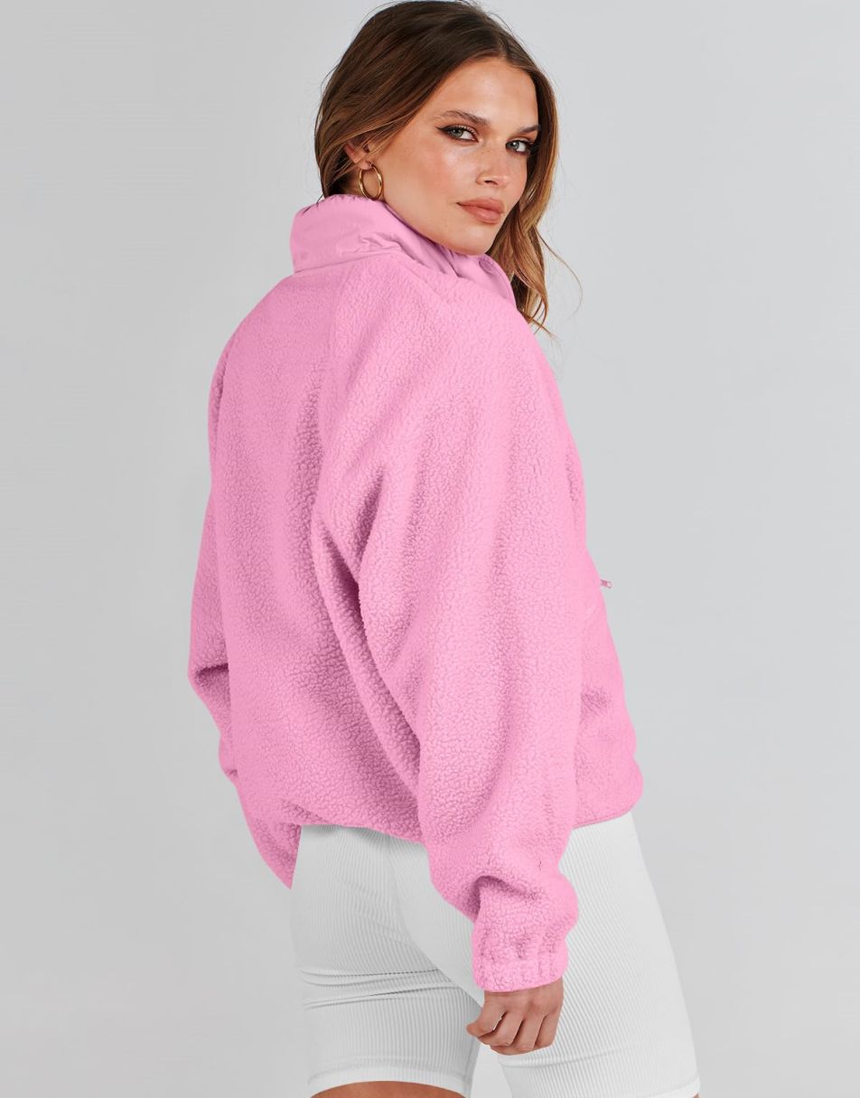 ANRABESS Womens Fleece Jacket Button Down Shacket Casual Sherpa Cropped Coats Warm Outwear with Pockets