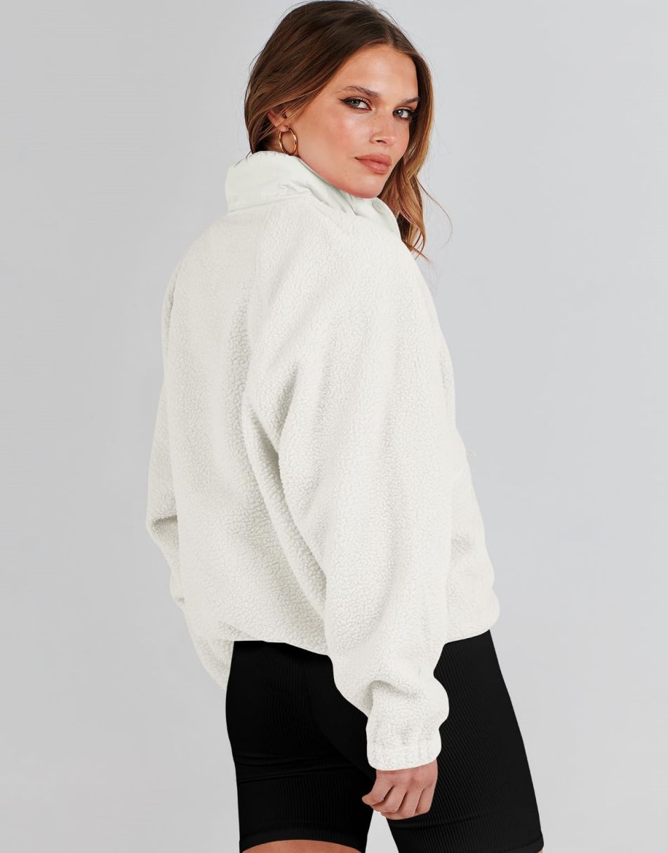 ANRABESS Womens Fleece Jacket Button Down Shacket Casual Sherpa Cropped Coats Warm Outwear with Pockets