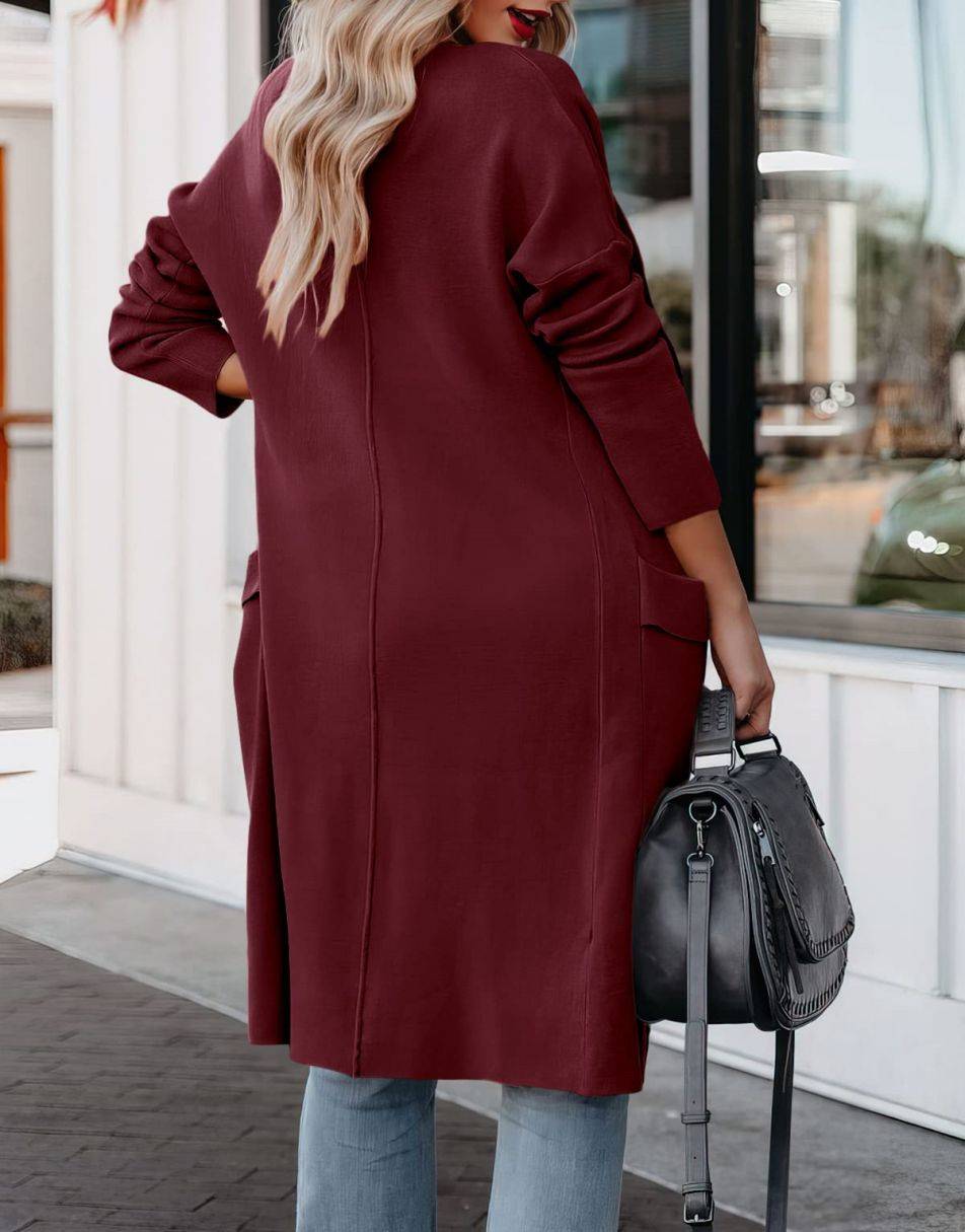 ANRABESS Women's Casual Long Sleeve Draped Open Front Knit Pockets Long Cardigan Jackets Sweater