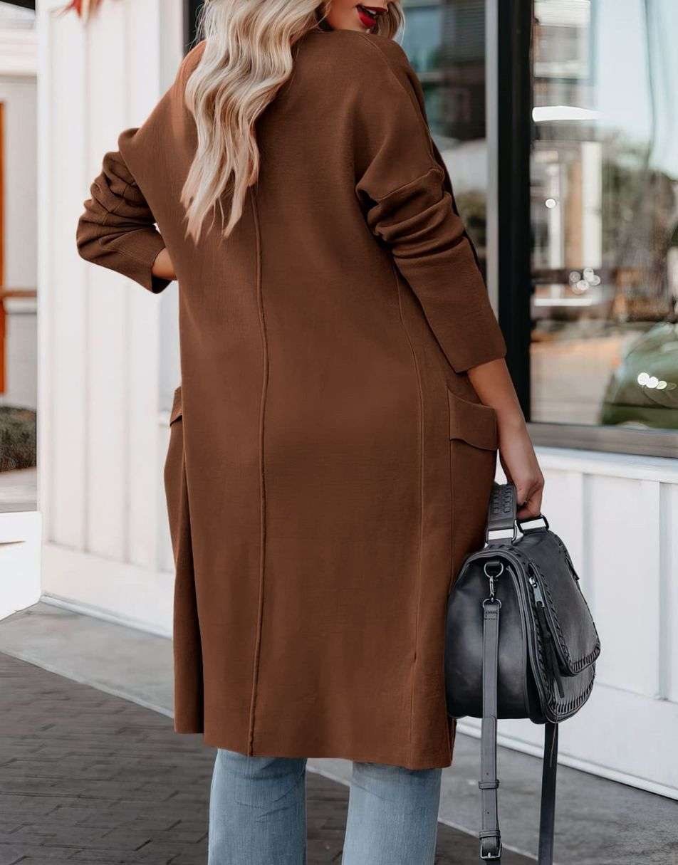 ANRABESS Women's Casual Long Sleeve Draped Open Front Knit Pockets Long Cardigan Jackets Sweater