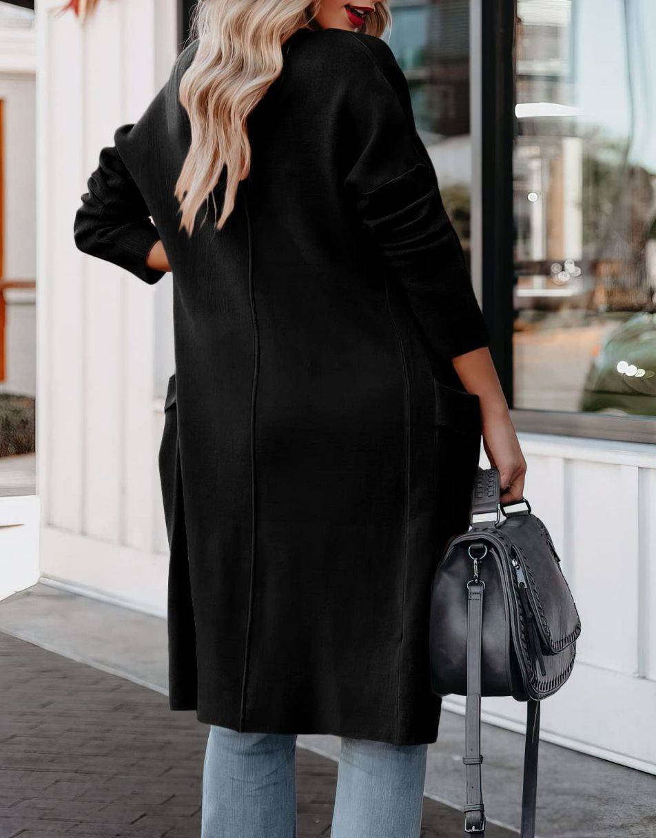 ANRABESS Women's Casual Long Sleeve Draped Open Front Knit Pockets Long Cardigan Jackets Sweater