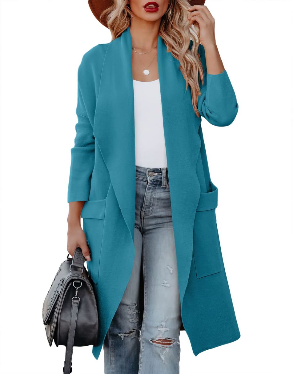 ANRABESS Women's Casual Long Sleeve Draped Open Front Knit Pockets Long Cardigan Jackets Sweater
