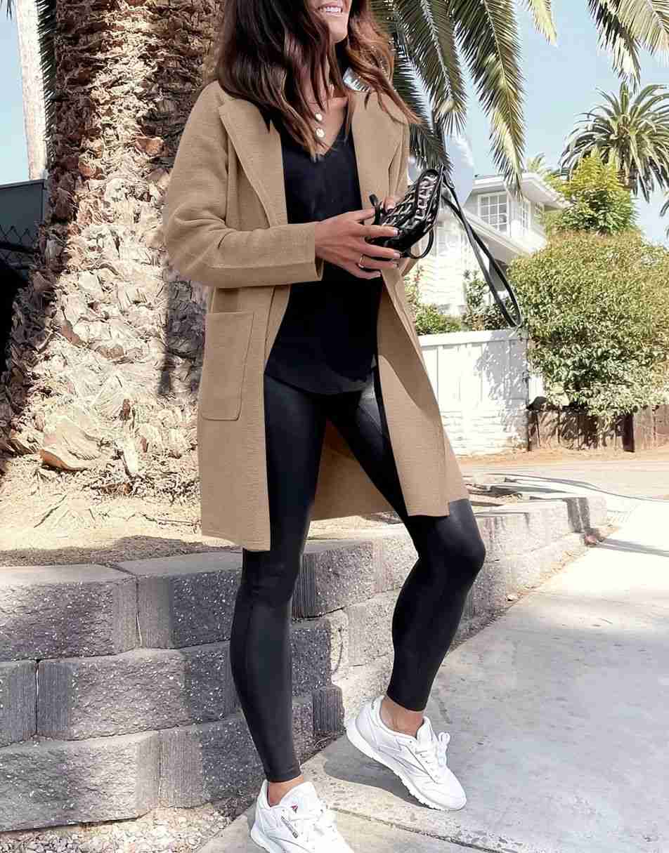 ANRABESS Women's Open Front Knit Cardigan Long Sleeve Lapel Casual Solid Classy Sweater Jacket