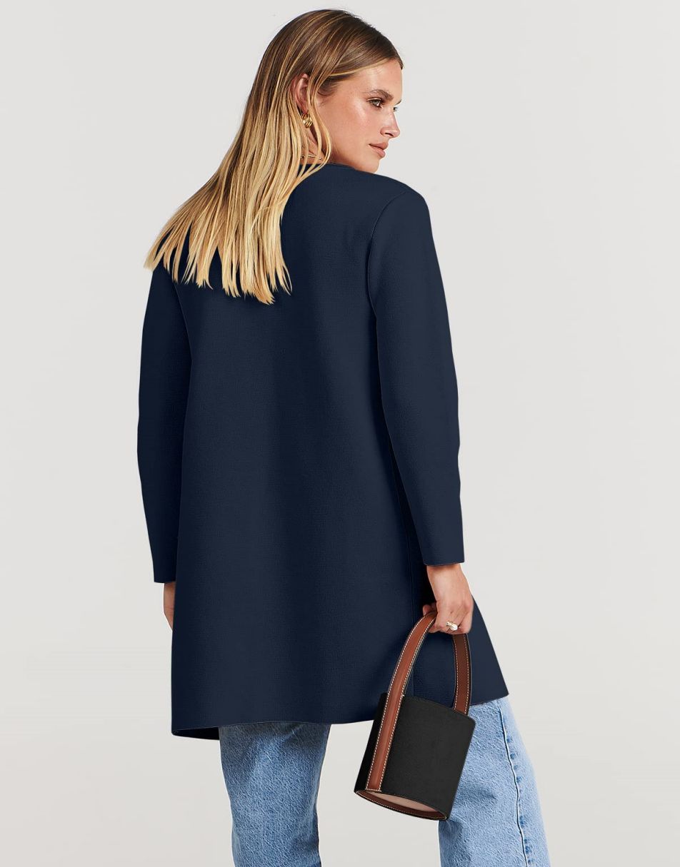 ANRABESS Women's Open Front Knit Cardigan Long Sleeve Lapel Casual Solid Classy Sweater Jacket