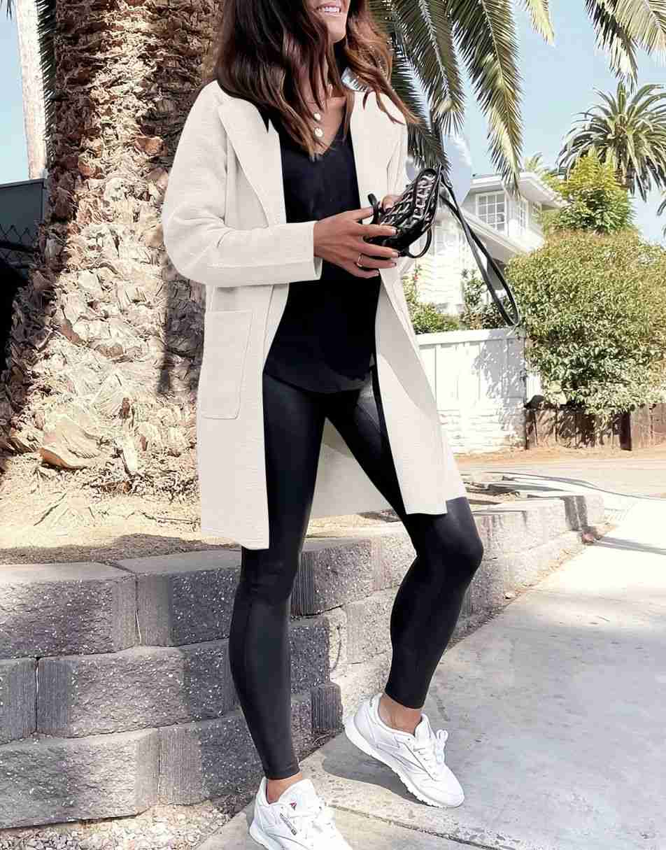 ANRABESS Women's Open Front Knit Cardigan Long Sleeve Lapel Casual Solid Classy Sweater Jacket