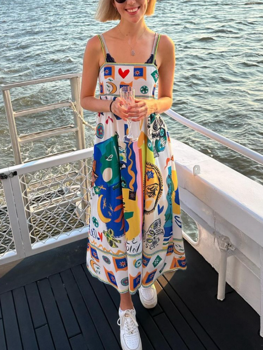 Printed sleeveless vacay dress