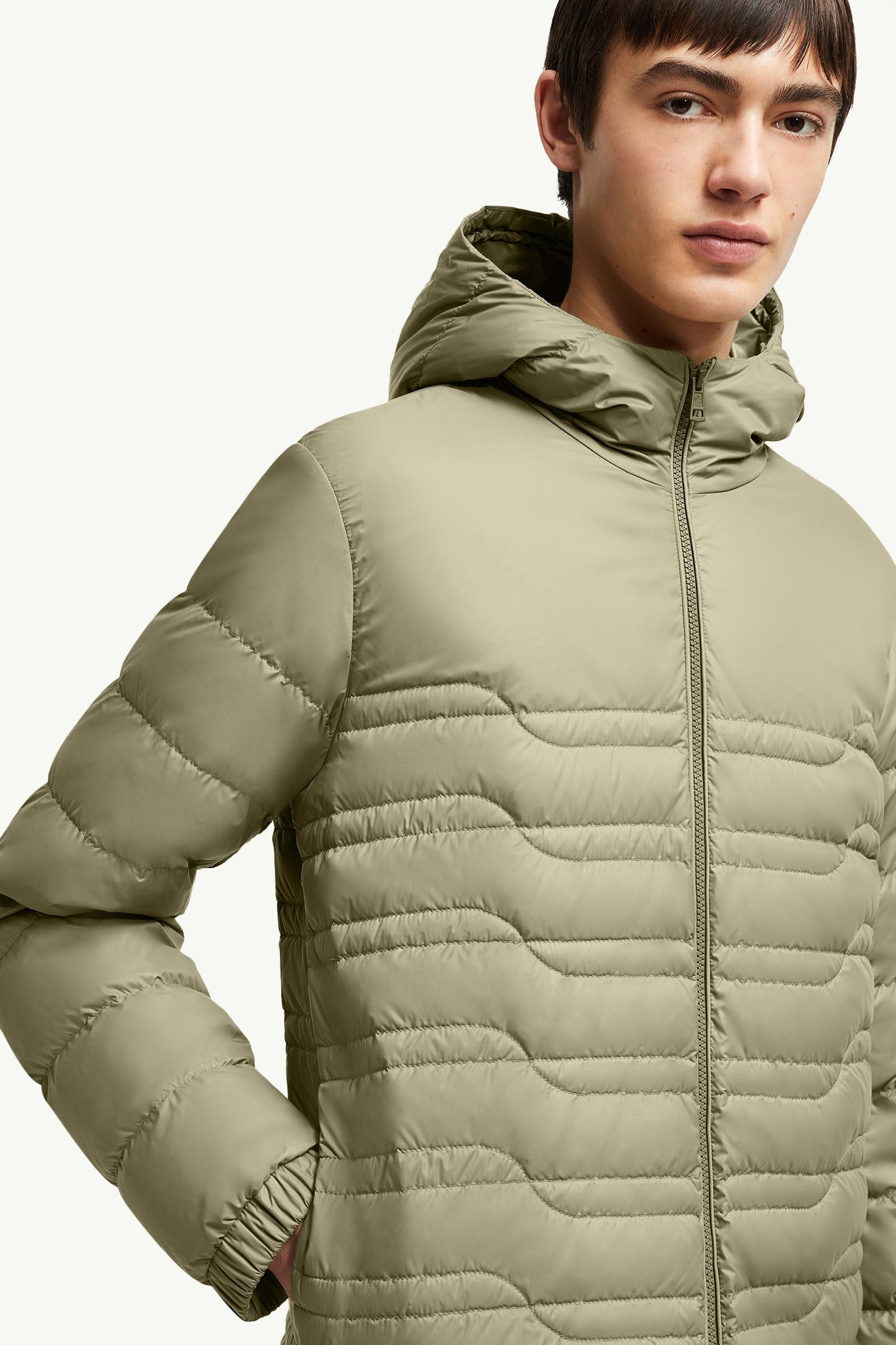 Aleso Hooded Geometric-Quilted Short Down Jacket