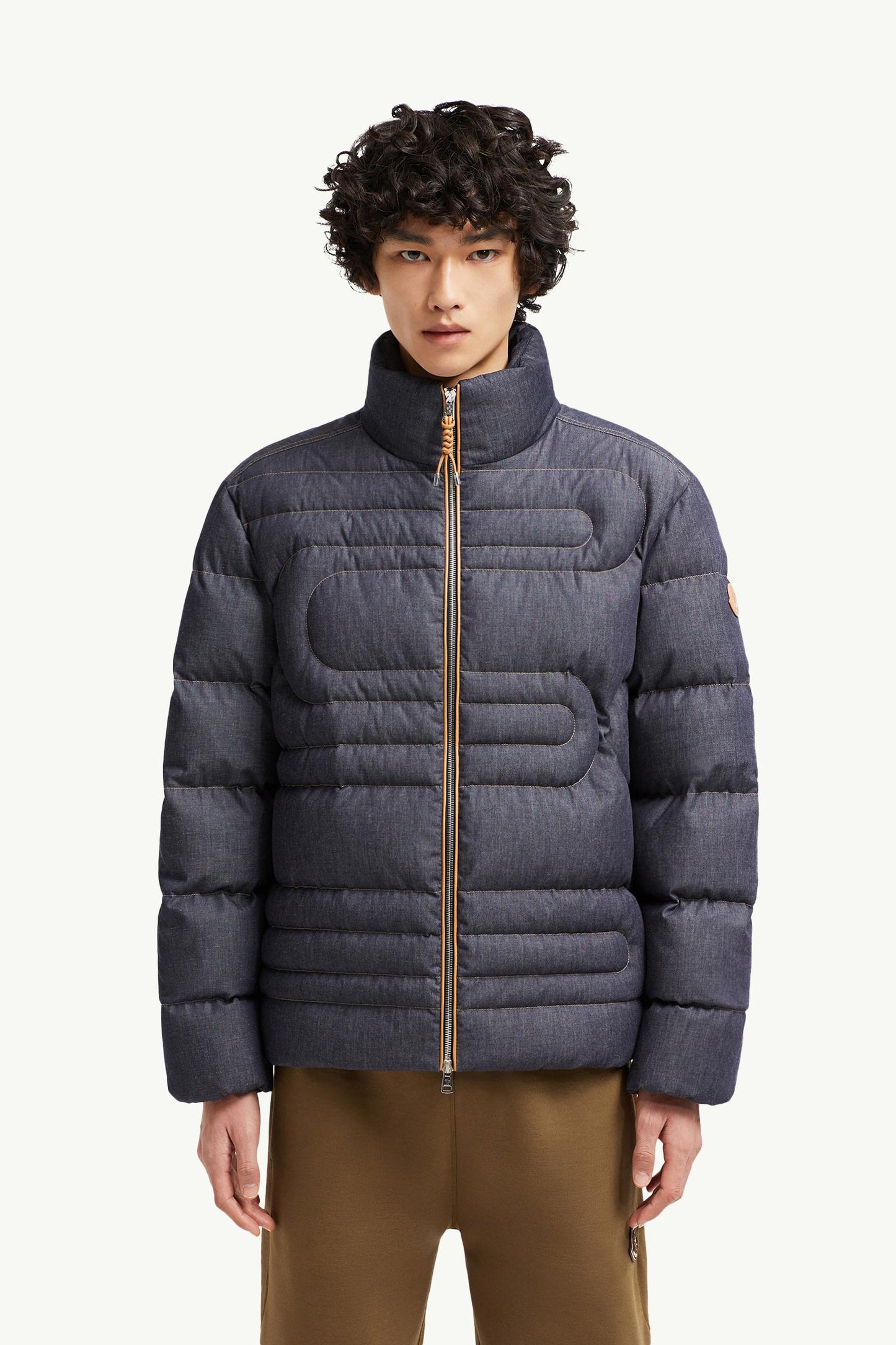 Xiaohai Snake-Quilted Denim Short Down Jacket